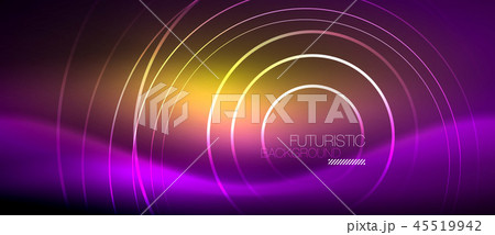 Neon glowing techno lines, hi-tech futuristic abstract background template with square shapes 45519942