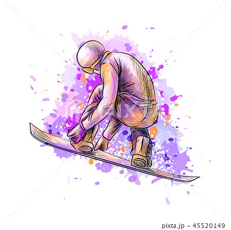 Abstract Snowboarder From A Splash Of Watercolorのイラスト素材