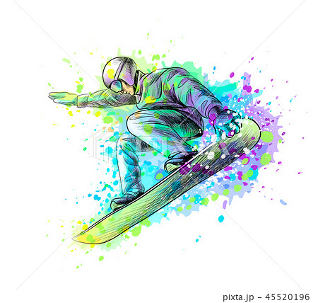 Abstract snowboarder from a splash of watercolor Abstract snowboarder from a splash of watercolor 45520196
