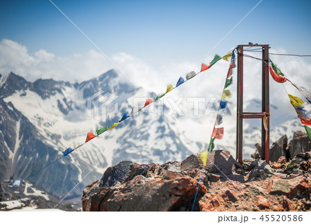 colored Buddhist flags with mantras on Mount 45520586