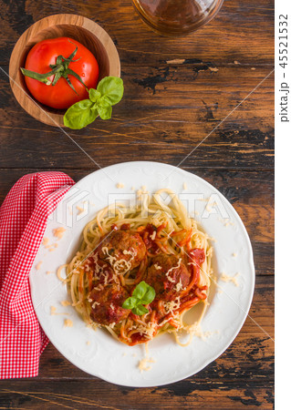 Pasta and meatballs with tomato sauce 45521532