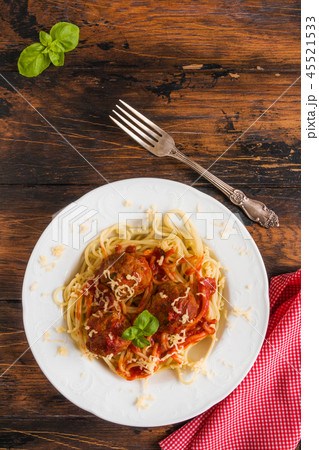 Pasta and meatballs with tomato sauce 45521533