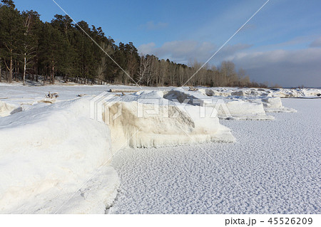 Ice forming on the river, Ob reservoir, Siberia 45526209