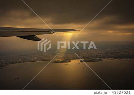 sun light ray over osaka city japan 45527021