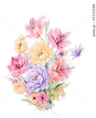 透明水彩 水彩画 花のイラスト素材 45530389 Pixta