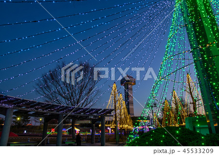 岐阜県　木曽三川公園の夕景　冬のイルミネーション 45533209