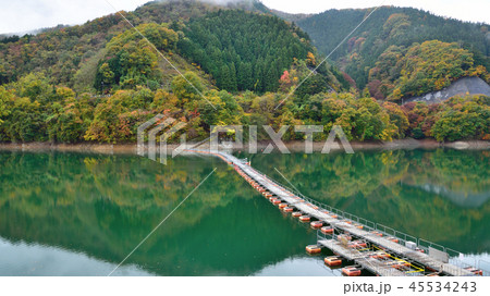 <奥多摩湖> 紅葉の麦山浮橋(ドラム缶橋) (アスペクト比16:9) 東京都西多摩郡奥多摩町 <奥多摩湖> 紅葉の麦山浮橋(ドラム缶橋) (アスペクト比16:9) 東京都西多摩郡奥多摩町 45534243