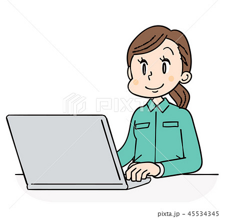 作業着の女性 パソコンのイラスト素材