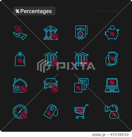 Percentages concept with thin line icons set Percentages concept with thin line icons set 45536010