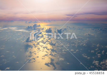Ocean at sunset or sunrise, view from airplane 45538858