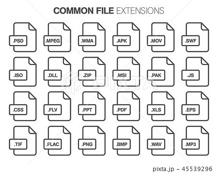 Flat style icon set. System,common file type, extencion b. Flat style icon set. System,common file type, extencion b. 45539296