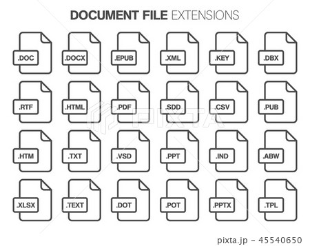 Flat style icon set. Document, text file type, extencion. Document format. Pictogram. 45540650