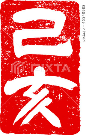 「乙亥」亥年年賀状用　朱印ハンコ調筆文字デザイン素材 45540988