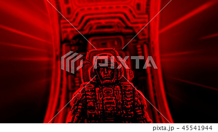 Astronaut sitting in cabin of spaceship.  45541944