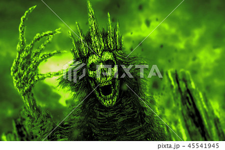 Dark queen with crown pulls bony hand. Green color 45541945