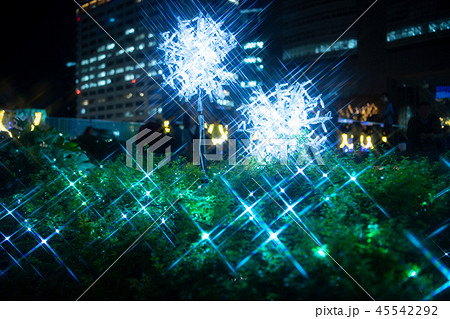 クリスマス 夜景 イルミネーション 景色 冬景色 光 冬 風景 夜 サンタクロース クリスマスツリーの写真素材