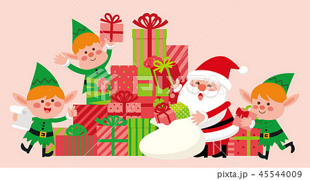 サンタクロースと妖精とクリスマスのプレゼント ベクター素材のイラスト素材