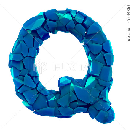 Alphabet made of plastic shards blue color isolated on white background- letter Q 45544863