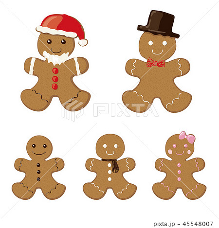 ジンジャーマンクッキーのイラスト セット ジンジャーブレッドマン Gingerbread Manのイラスト素材
