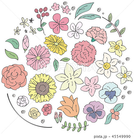 様々な花のイラストのセット シンプルカラー のイラスト素材 45549990 Pixta