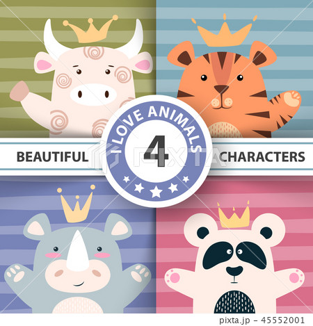 Set cartoon characters - bull, panda, tiger, rhino 45552001