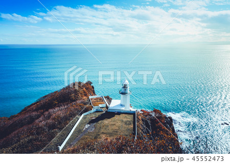 Lighthouse and ocean at cape Chikyu Hokkaido Japan Lighthouse and ocean at cape Chikyu Hokkaido Japan 45552473