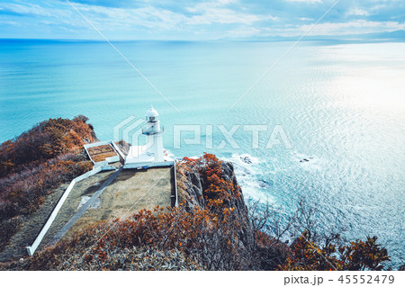 Lighthouse and ocean at cape Chikyu Hokkaido Japan Lighthouse and ocean at cape Chikyu Hokkaido Japan 45552479