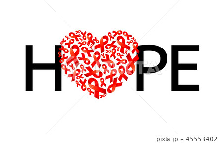 Hope lettering with heart shape of red ribbon. Hope lettering with heart shape of red ribbon. 45553402