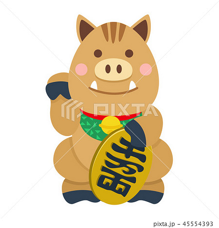 Cute cartoon Japanese lucky wild boar 45554393
