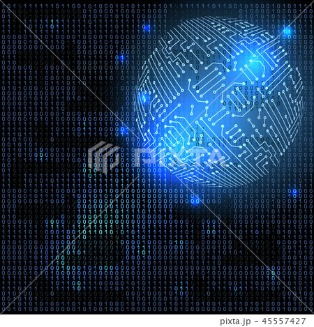 Electronic circuit with  binary code and sphere 45557427