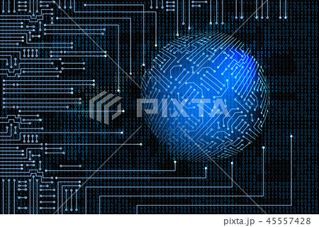 Electronic circuit with  binary code and sphere 45557428