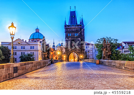 Charles bridge and Old Town of Prague in morning twilight 45559218