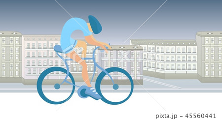 Sportsman cycling on urban background. Abstract shaped figure on realistic landscape. Colorful flat 45560441