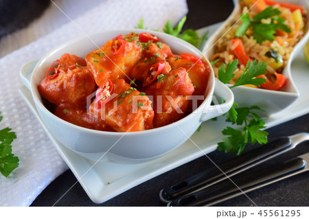 Chicken stew with pineapple and chili tomato sauce 45561295