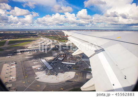 Aerial view of Copenhagen airport from window seat Aerial view of Copenhagen airport from window seat 45562883
