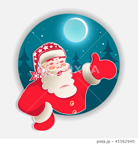 Christmas blue round sign with Christmas trees and Santa Claus pattern 45562940