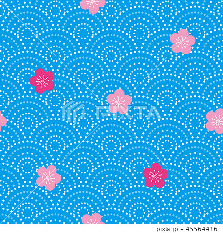 パターン 花柄 和柄 波柄 梅と波柄 青のイラスト素材