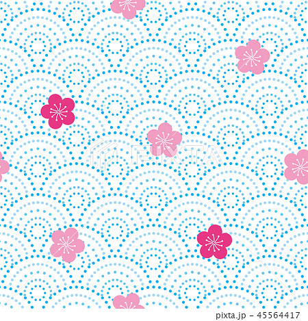 パターン 花柄 和柄 波柄 梅と波柄 白のイラスト素材