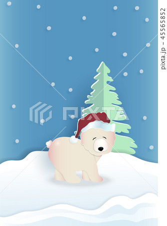 Bear wearing red hat with green pine tree on blue. Bear wearing red hat with green pine tree on blue. 45565852