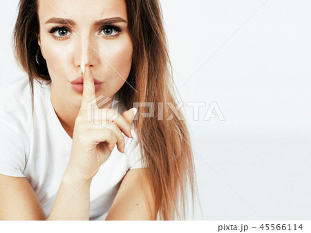 young pretty stylish hipster girl posing emotional isolated on w 45566114