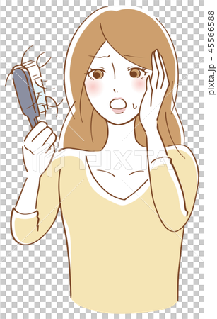 抜け毛　気にする　女性　イラスト 45566588