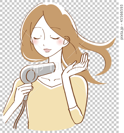 髪　乾かす　ドライヤー　女性　イラスト 45566593