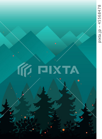 Vector Background with Mountains and fir trees silhouettes. Evening or fairy night landscape 45568478