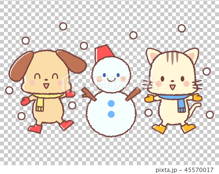 Snow play-dog-cat-snowman 45570017