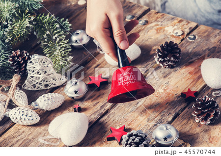 Red bell Merry Christmas and gift box Red bell Merry Christmas and gift box 45570744