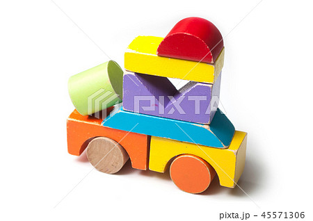 vehicle on wooden blocks on white background 45571306