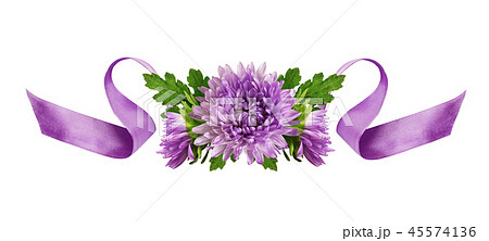 Lilac silk ribbon and aster flowers arrangement Lilac silk ribbon and aster flowers arrangement 45574136