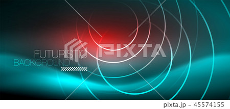 Neon glowing techno lines, hi-tech futuristic abstract background template with square shapes 45574155