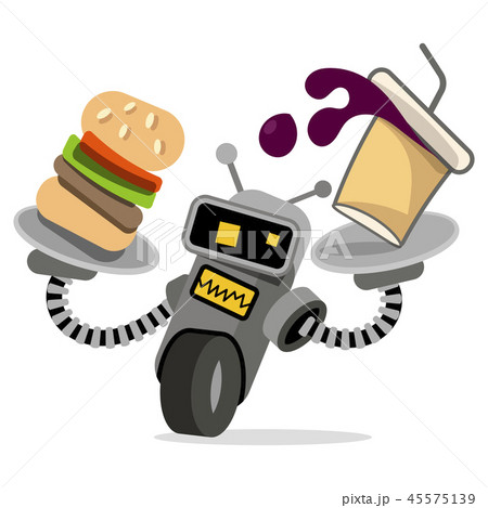 robot waiter with tray and food vector 45575139