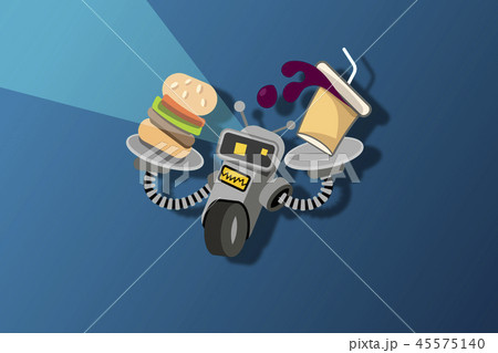 robot waiter with tray and food vector robot waiter with tray and food vector 45575140
